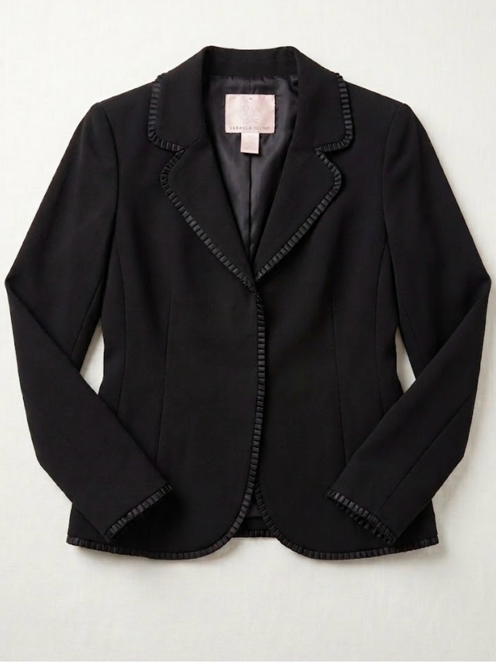 Rebecca Taylor Black Ruffle Pleated Trim Virgin Wool Blazer Jacket Coquette